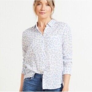 Rails Ellis Shirt Blue Jaguar Leopard Print Button Down Gauze Top Medium NEW